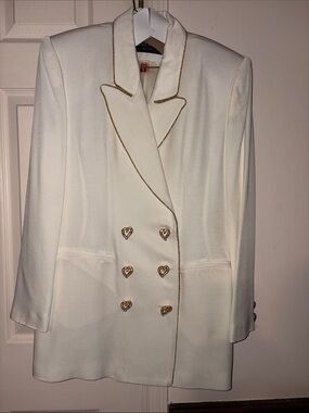 Women's Double-Breasted Cream Blazer and Skirt (2-piece suit) with Gold Trim